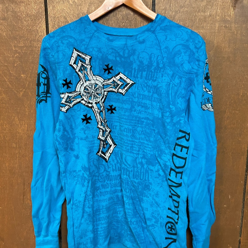Mens Y2K Raw State Redemption All Over Print Grunge Punk Shirt Size L